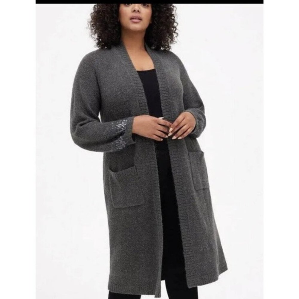 Torrid Cardigan Duster Open Front Gray Long Sweater with Pockets Size 0 L 12
